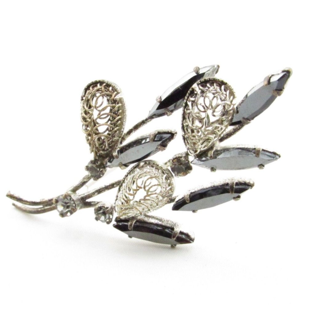 Vintage Austria Austrian Crystal Rhinestone Flower Floral Spray Brooch